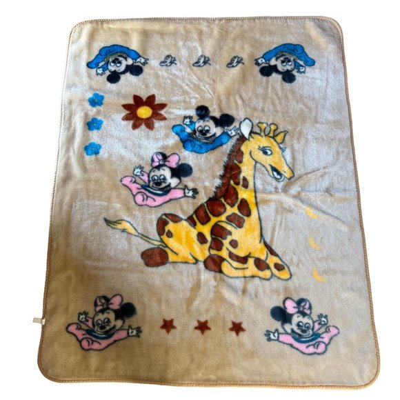 Vintage Disney Babies Fleece Blanket Bouncing Mickey Minnie Giraffe 52 x 42